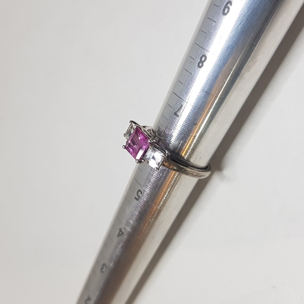 Size 6 .925 sterling ring, simulated diamonds and hot pink cz